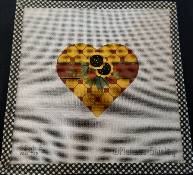 Melissa Shirley Hand Painted Needlepoint Canvas Heart with Sunflowers