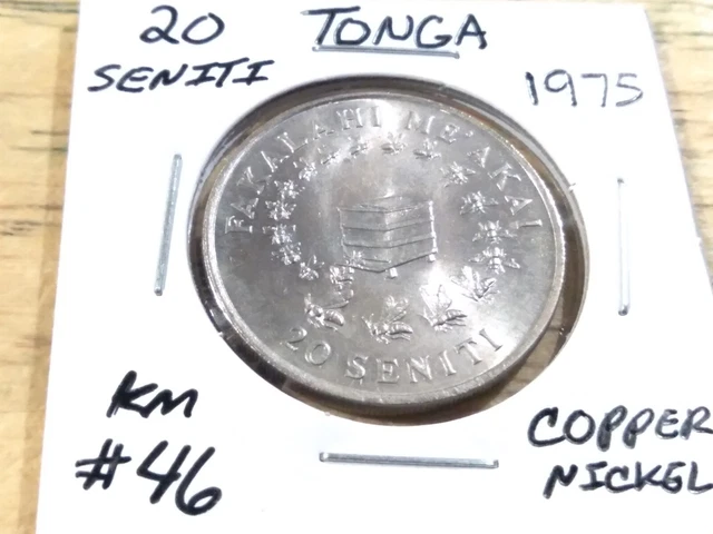 World Coin, Tonga, 20 Seniti, 1975, Carded, Light Toning, AU Condition