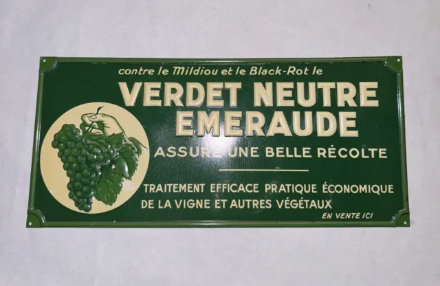 ancienne tole publicitaire verdet Neutre Émeraude Vin Vignoble Raisin Vintage