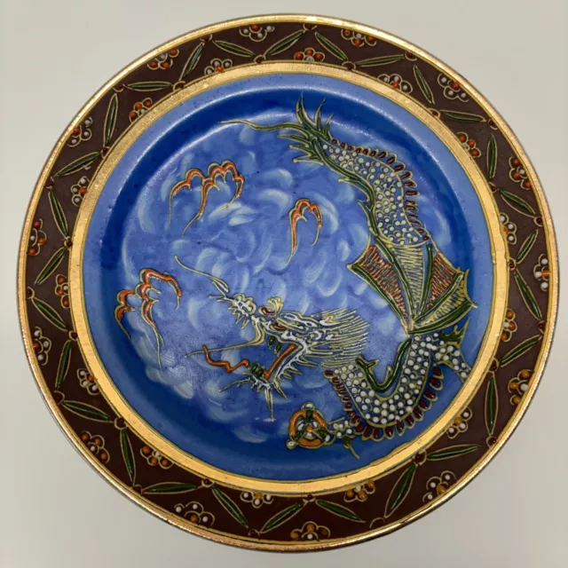 Nagoya China Plate 7” Moriage  Porcelain Blue Dragon Satsuma Japan Vintage  3D