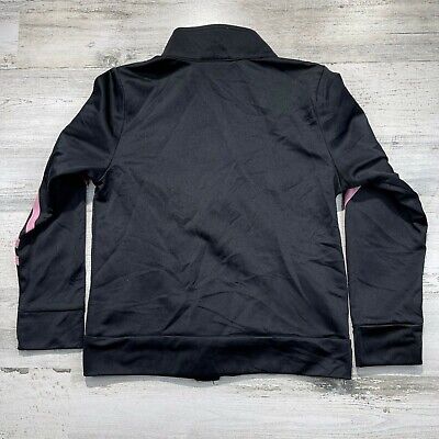 Adidas Track Jacket Girls Size 5 Full Zip Black Pink Stripes 3