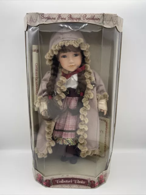 Collectors Choice Collectible Fine Bisque Porcelain Doll Fur Coat COA included