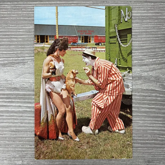 Acrobat Carmencita, Dog & Bob-O Clown Circus Hall of Fame SARASOTA FL Postcard