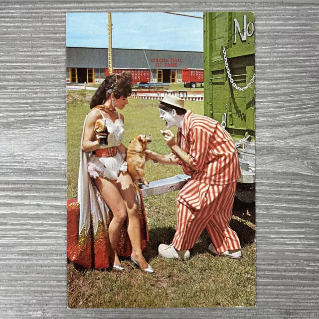 Acrobat Carmencita, Dog & Bob-O Clown Circus Hall of Fame SARASOTA FL Postcard
