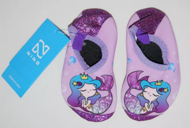 New Ning Little Girls Purple Mermaid Stretch Lightweight Water Shoes US 5