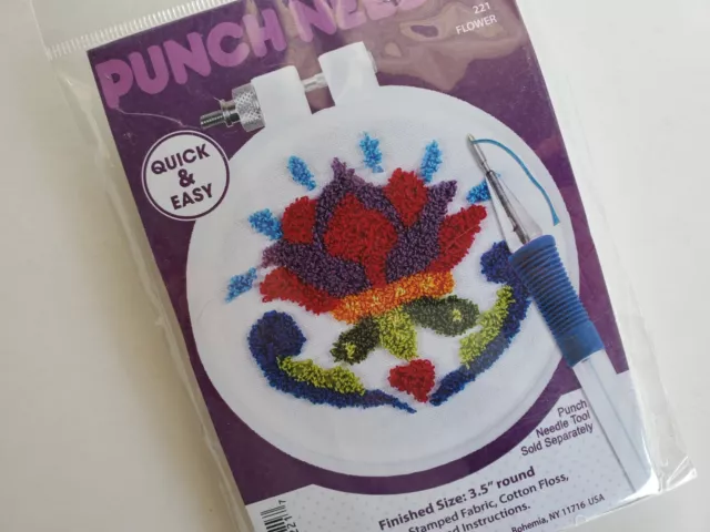 Design Works Punch Needle Flower 221 3.5" Round NIP