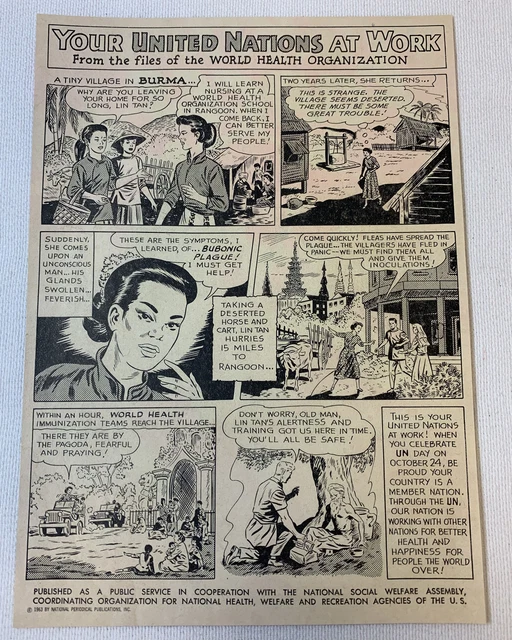 1963 B+W Cartoon Ad ~ il Tuo United Nazioni Presso Lavoro World Health