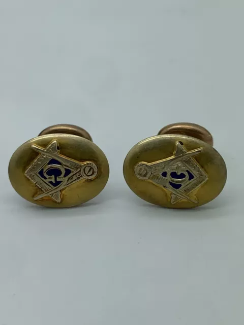 10k Yellow Gold Mason Masonic Compass Oval Retro Cufflinks Cuff Links Vintage