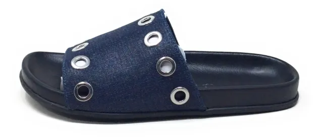 Very Volatile Womens Lenny Comfort Slide Flat Sandals Blue Silver Size 6 M US