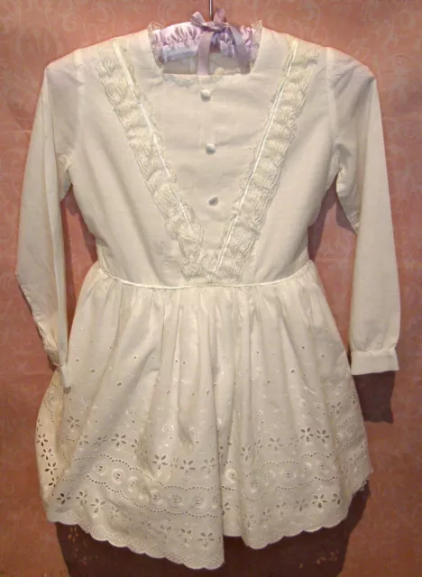 Beautiful Vintage Little Girls Dress Christening Confirmation Gown Cotton Lace