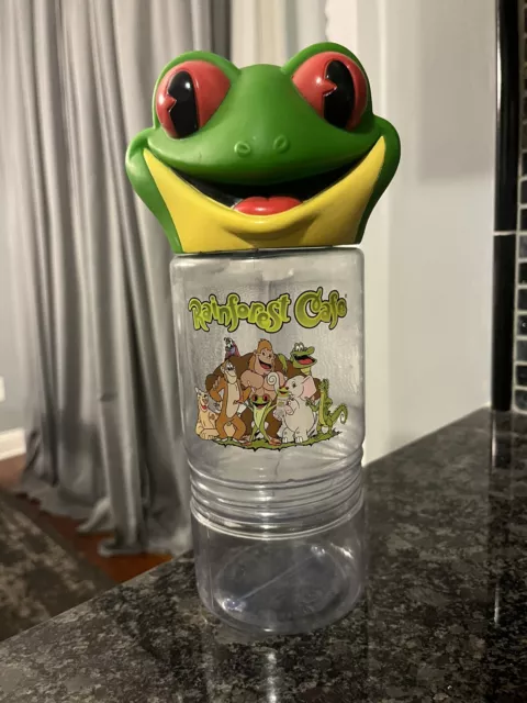 RainForest Cafe Drink Tumbler Cup Frog Head Snack Holder Frog Toy Figure
