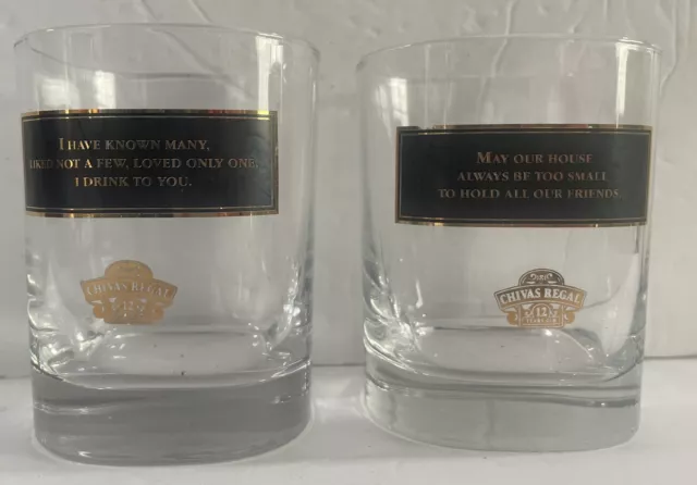 Chivas Regal Whiskey Lowball Rocks Glass Heavy Square Bottom Quotes Barware x2