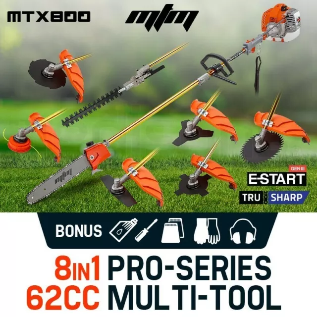 MTM 62cc Pole Chainsaw Hedge Trimmer Brush Cutter Whipper Snipper Multi Tool Saw