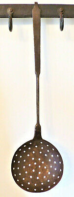 RARE Antique EARLY 19th C  Hand Forged IRON Punch Decorated Handle STRAINER #2