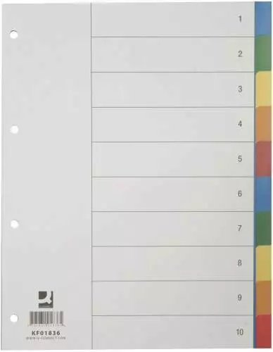 Q-Connect Register Trennblätter bunt A4 blanko 10 Blatt Ordner farbig Kunststoff
