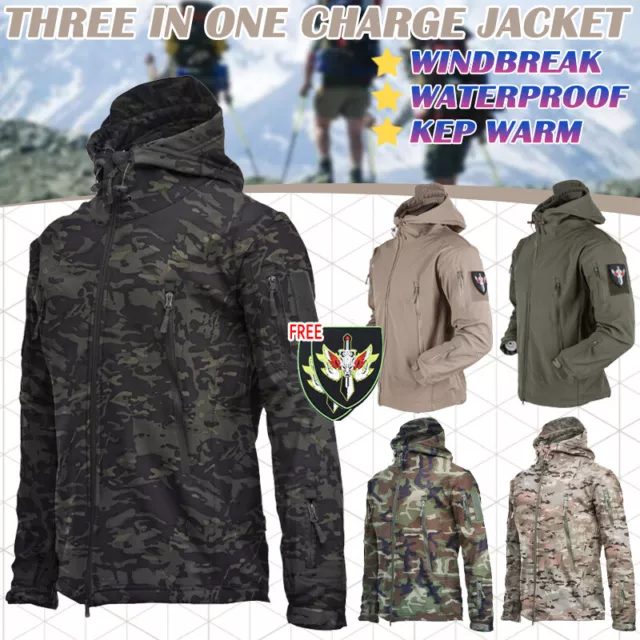 2023 Mens Jacket Winter Warm Waterproof Hooded Combat Outdoor Tactical Coat UK