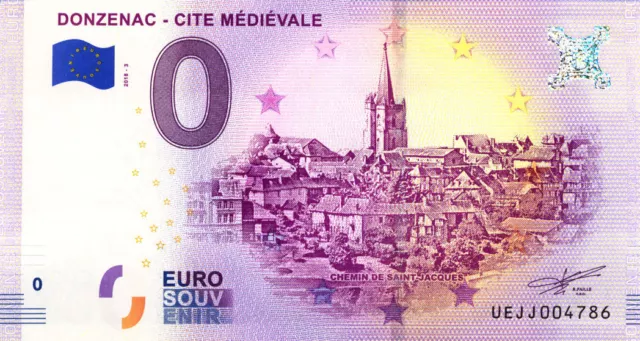 19 DONZENAC Cité médiévale, 2018, Billet Euro Souvenir