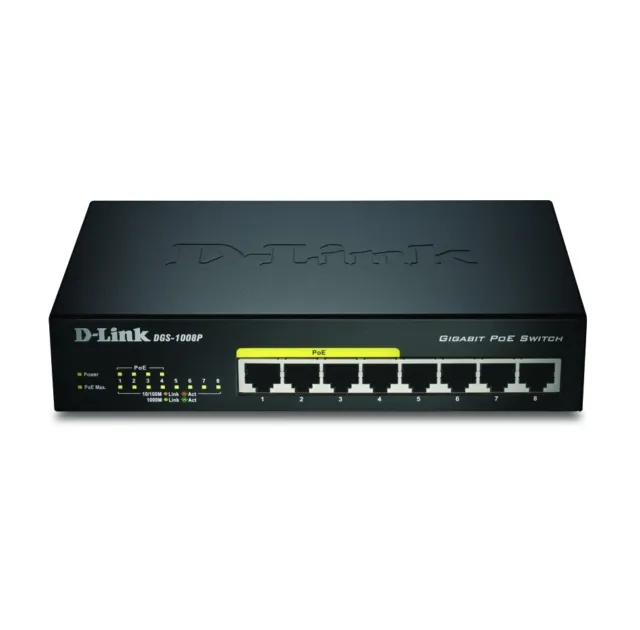 D-Link DGS-1008P/E 8-Port Gigabit Switch Layer2 PoE schwarz