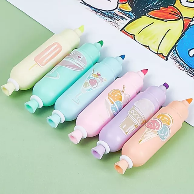 6Pcs Plastic Case Highlighter Pen Sausage Styling Hand Accounting Pen