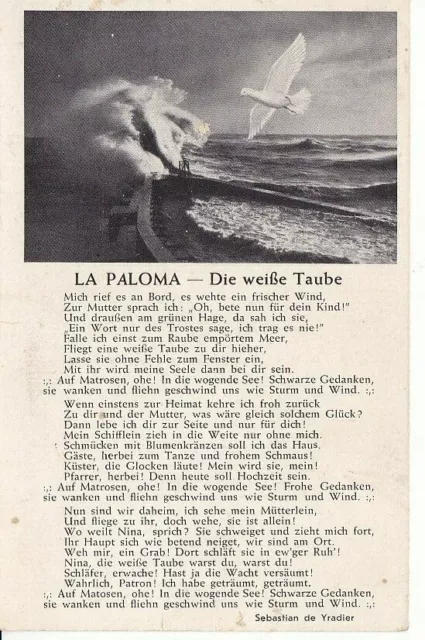 uralte AK Motivkarte mit Lied "la Paloma-Die weiße Taube" Taube fliegend  /17