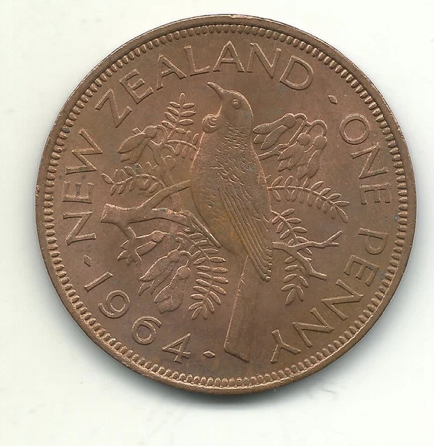 A High Grade Au/Unc 1964 New Zealand Large Penny Coin-Mar047