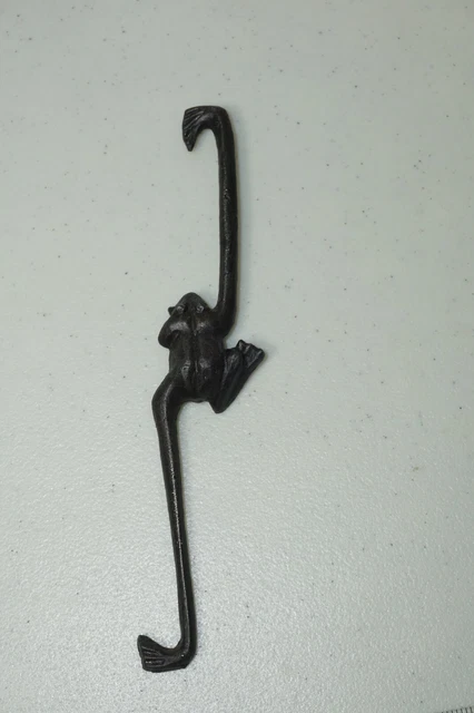 Vintage Cast Iron Metal Long Arm Frog Figural 8" S-Hook Plant Pot Hanger