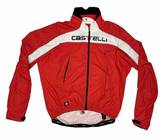 Castelli Rosso Corsa Full Zip Cycling Windbreaker Jacket Size L Red Vented Zips