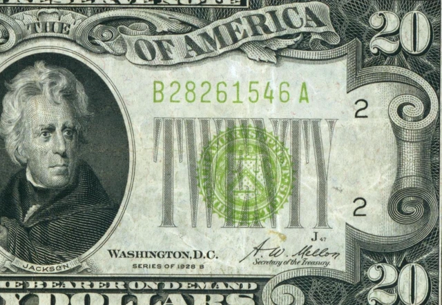 $20 1928 B LGS LIME ((LIGHT GREEN SEAL)) Federal Reserve Note DAILY AUCTIONS