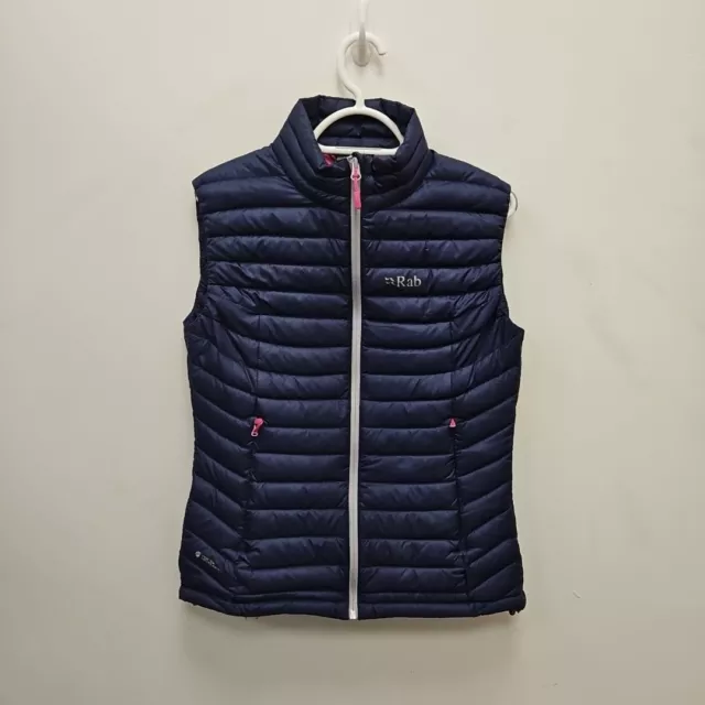 RAB Womens Microlight Down Puffer Vest Gilet Pertex Nikwax Navy Small UK 10