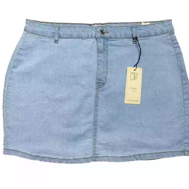 New Plus 16 ASOS Light Wash High Rise Stretch Denim Mini Skirt Jean Pockets