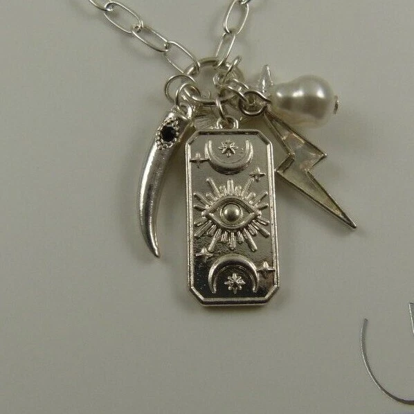necklace evil eye charm moon faux pearl 16inch star horn lightning strike