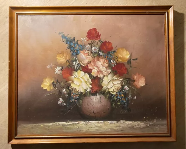 Vintage Original Still Life Oil Painting Of Flowers