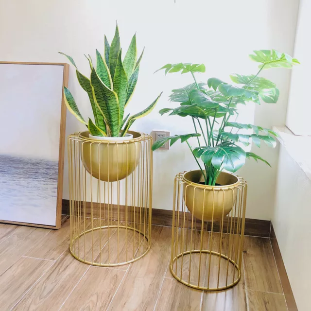 Modern Gold Metal Plant Stand, Large Flower Planter Stand With Pot