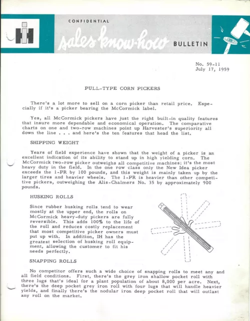 Farm Equipment Brochure - IH McCormick 1-PR Corn Picker Vs JD MF AC et al (F4118