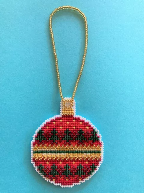 Hecho a mano punto de cruz adorno de vacaciones de Navidad/colgador-bosque con cuentas