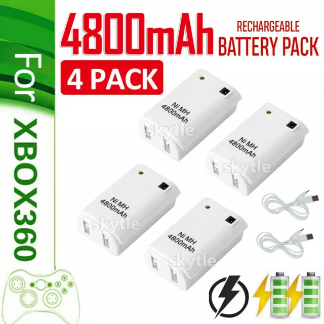 4PCS 4800mAh Rechargeable Battery Pack USB Charger Cable For XBox 360 Controller