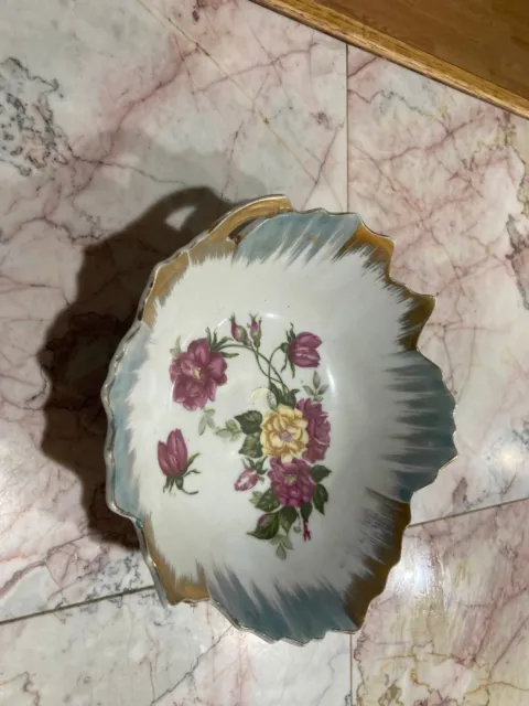 Antique Japanese Bowl Hand Painted Gold Edge Floral Artwork