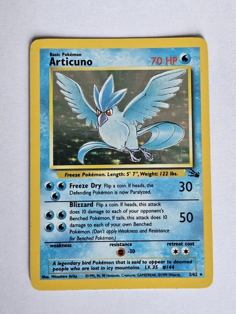 Articuno 2/62 Fossil Set Rare Holo Pokemon Card WOTC 1999 - EX / Near Mint