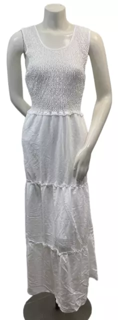 NY Collection Maxi Dress Womens size Large Petite White Tiered Smocked New