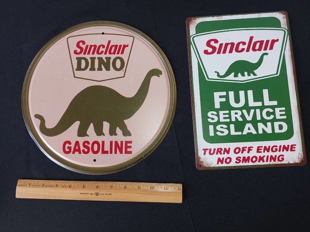 (2) Sinclair Dino Tin Gasoline signs - great condition