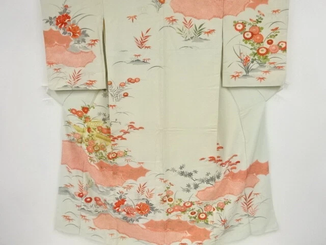 44436# Japanese Kimono / Antique Kimono / Shibori / Embroidery / Stream With Fen