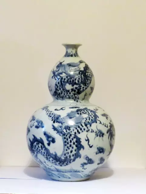 Antique 19th Century Large Chinese Blue And White Porcelain Double Gourd Vase
