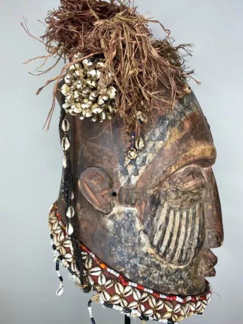 Kuba Helmet Mask Pwoo Itok Raffia Large Congo African Art 12" X 8" X 6" 8