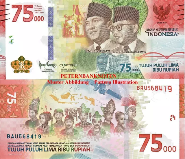 Indonesien / Indonesia 75000 Rupiah 2020  Unc P  New  6880# Kassenfrisch..