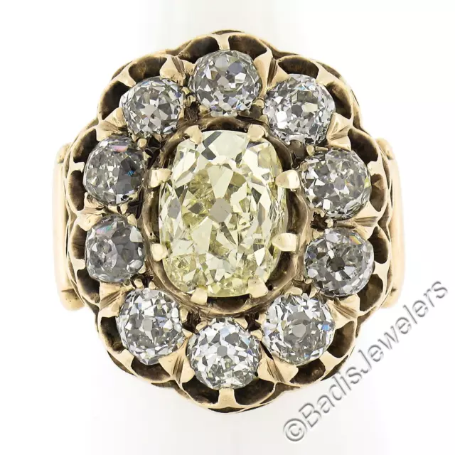 Antik Viktorianisch 14K Gold 6.49ct GIA Fancy Intense Gelb Alt Diamant Halo Ring 2