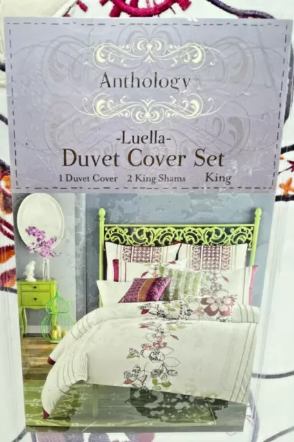 Bed Bath & Beyond Anthology King Duvet Cover Set Luella Euro Shams Embroidered