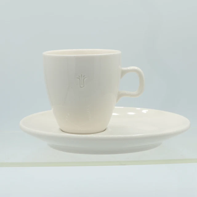 Juego de tazas y platos ovalados de espresso blanco Starbucks 2004 colección At Home