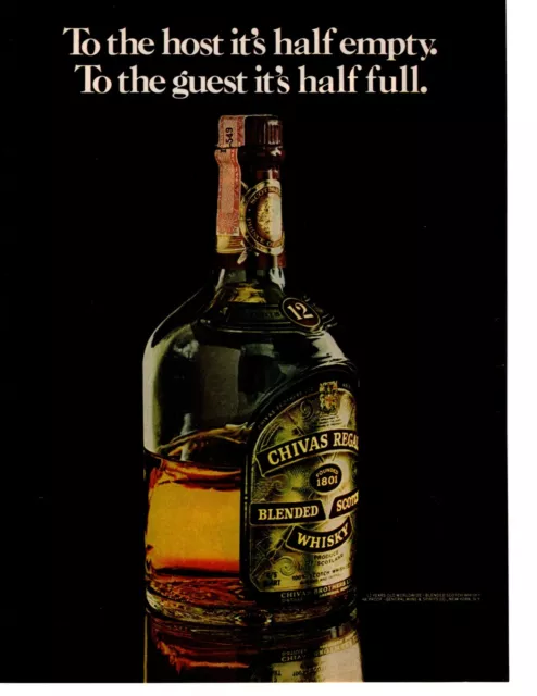 1975 Chivas Regal Blended Scotch Whisky Host Half Empty Guest Half Full Print Ad