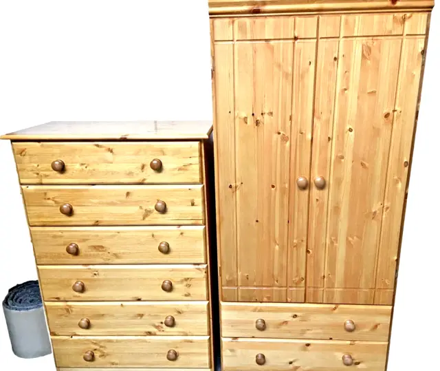 Juego de muebles de dormitorio armario + 6 cajones de pecho pecho de madera maciza totalmente montado