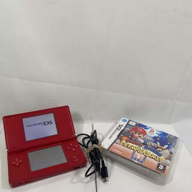 Nintendo DS Lite Red Handheld Console USG-001  USB Charger + Game Mario Sonic EC